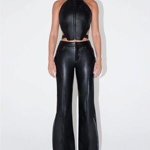 Sleek Black Women's Leather Jumpsuit